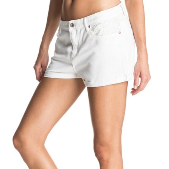 Roxy Pants - ROXY NEW CUFF WHITE DENIM JEAN LACE SHORTS 28